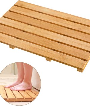 Bath Mat for Luxury Shower - Non-Slip Bamboo Sturdy Water Proof Bathroom Carpet for Indoor or Outdoor Use