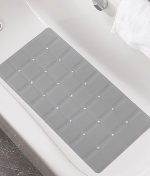 Foldable Non Slip Silicon Bath Mat Bathtub mat no Suction Cups Shower mats for Textured Tub and Reglazed Tub (Foldable -Grey, 28-inch x 14-inch)